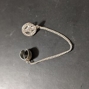 Silver Tone Rhinestone Peace Sign Stud and Ear Cuff Statement Earring